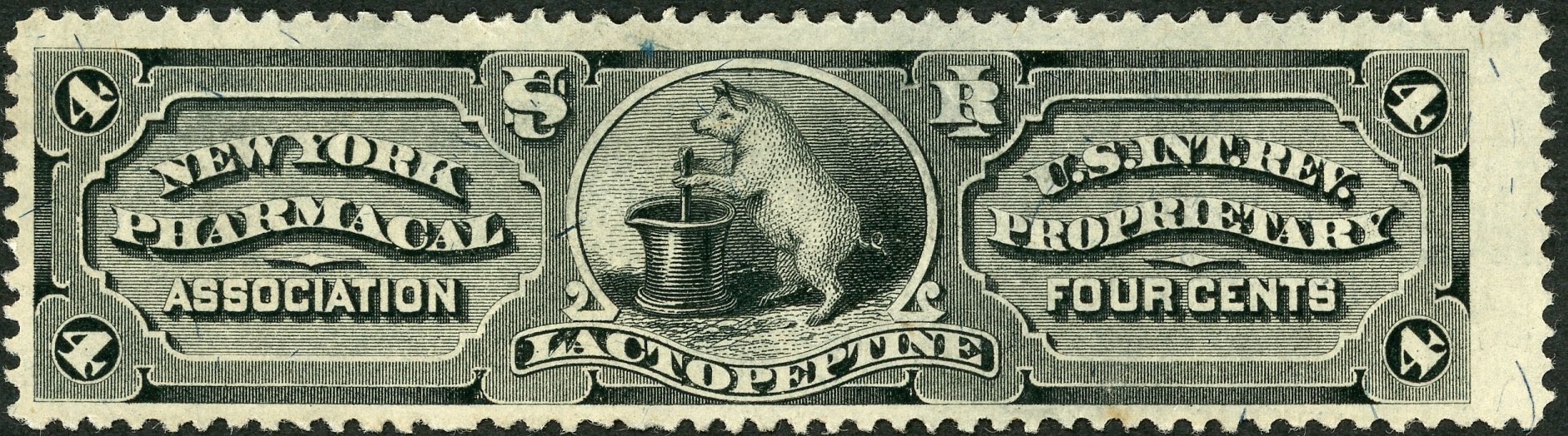 Scott number RS187b private die proprietary stamp advertising New York Pharmacal Association's Lactopeptine