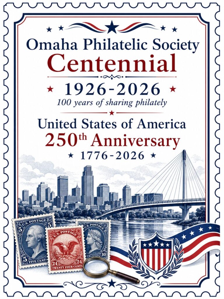 Patriotic theme including the Omaha Philatelic Society Centennial and the 250th Anniversary of the Signing of the Declaration of Independence